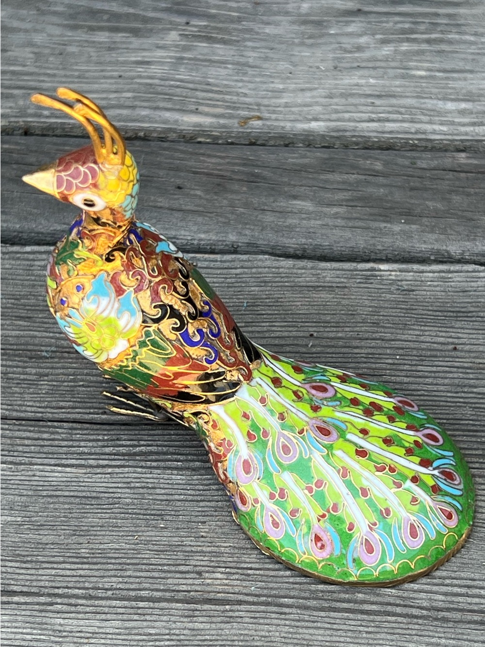 Vintage Cloisonné Peacock Figurine Enamel Decor